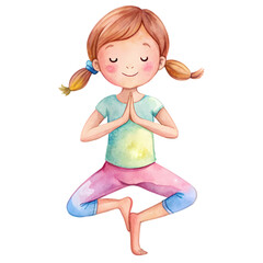 Childs Yoga Pose Watercolor Illustration