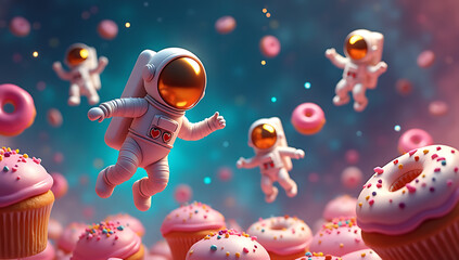 Whimsical Scene Astronauts Floating