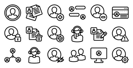 User account icon set related to profile, social media, account, setting, avatar, and others. vector illustration with line and outline style