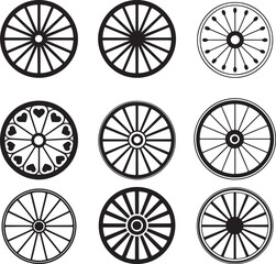 Fototapeta premium Various spoked wheels with decorative elements circular