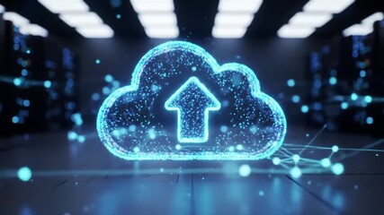Digital Cloud Uploading Animation Data Transfer, Server Room Environment, Connection Network, Cyber Security Concept 4K - Powered by Adobe