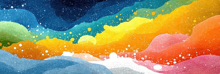 Colorful Abstract Landscape with Dynamic Wave - like Forms and Sparkling Dots for Decorative and Design Use