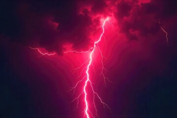 Striking image of vibrant red lightning bolts illuminating a dark, stormy sky Perfect for fantasy, sci-fi, or weather-related projects High-resolution, dramatic lighting , energy, dark, vibrant