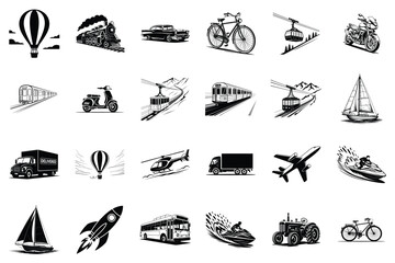 Obraz premium Collection of transportation silhouettes for design projects silhouette.