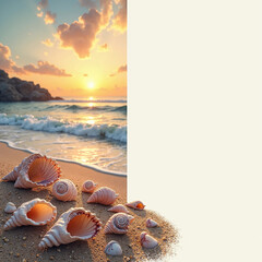 sea shells on the beach with writing space 