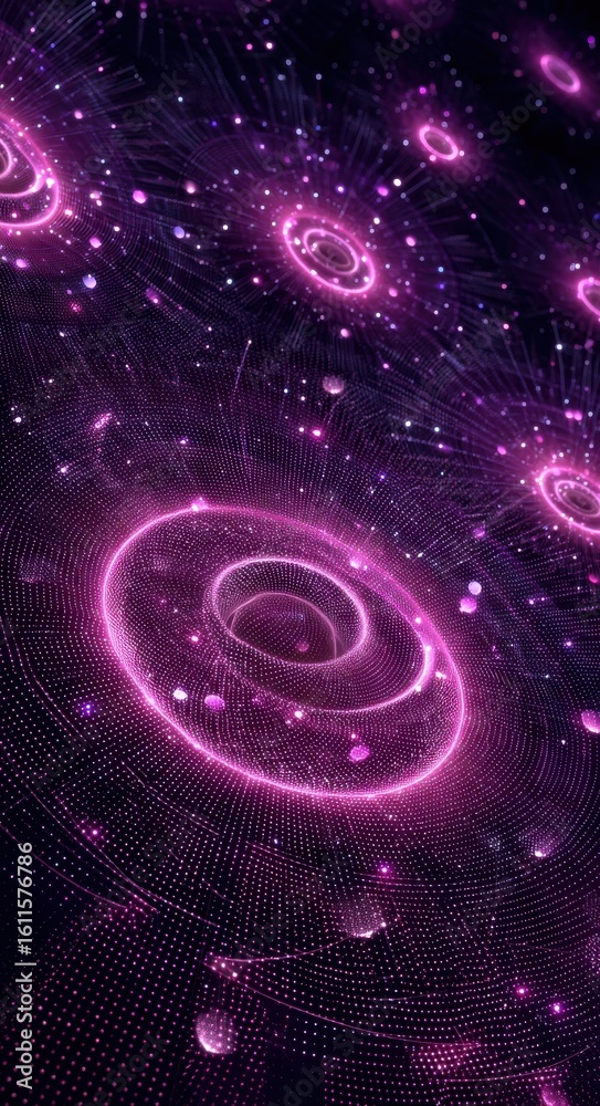 Canvas Prints abstract purple energy vortex with glowing particles on a dark background