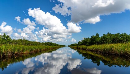 Calm waterway reflecting a vibrant sky
