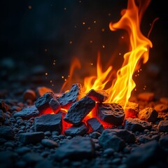 Realistic Fire Flames with Embered Rocks for Camping Background