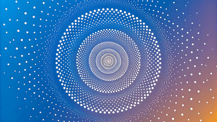 White dots forming concentric circles on blue to orange gradient background abstract