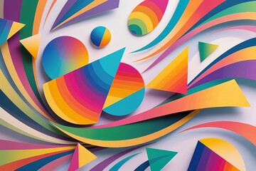 Abstract Colorful Geometric Shapes in Soft Pastels on White Background