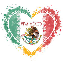 Heart-Shaped love viva mexico Mexican Flag Illustration, Viva La Independencia 16 de Septiembre Independence Day decorative celebration design Mexican Flag Pride hispanic heritage greetings