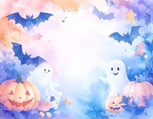 水彩風のかわいいハロウィン背景 © 政樹 吉井