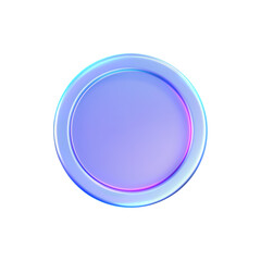 3D holographic coin icon with purple neon effect. Iridescent chrome coin render, game token, casino chip, digital currency or holo reward medal. 3D vector illustration