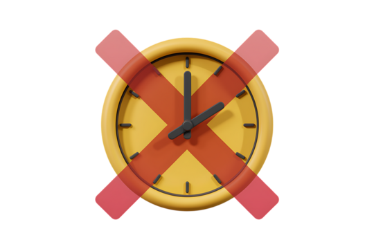 A Crossed-Out Yellow Analog Clock Representing Time Constraints