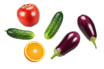 Flying vegetables and fruits isolated background