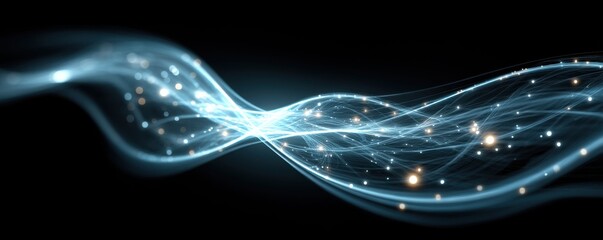 Glowing blue abstract swirls and lines with intricate luminous particle effects