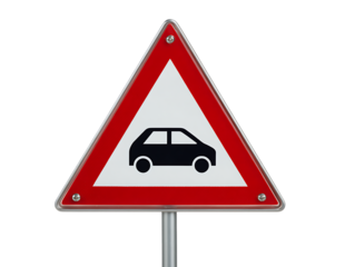 Red triangular traffic sign warning of vehicles ahead.