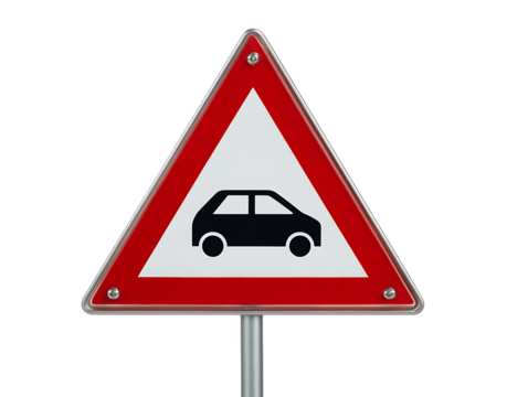 Red triangular traffic sign warning of vehicles ahead.