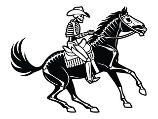 Cowboy Riding Galloping Horse Silhouette Illustration