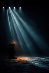 Podium illuminated by dramatic lighting in a dark and moody atmosphere