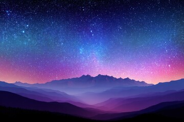 Colorful skyline seen at night with stars 