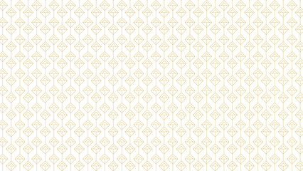 Repeating pattern of geometric shapes with diamonds and triangles in light gold on white background