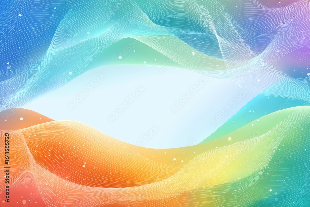 Poster abstract colorful gradient background with flowing waves and sparkling dots