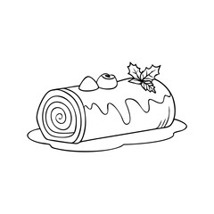 Elegant B&ucirc;che de No&euml;l illustration, a traditional Christmas dessert, perfect for holiday coloring pages. B&ucirc;che de No&euml;l illustration for kids activity or coloring book,