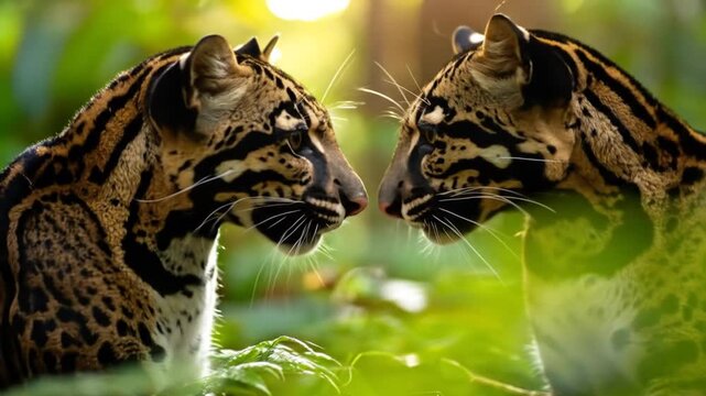 Majestic Clouded Leopards in Lush Jungle Embrace