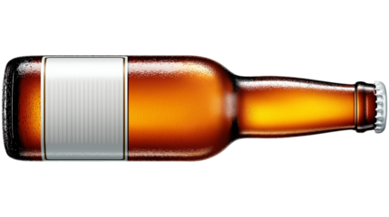 Horizontal Beer Bottle with Blank Label on Clear BG