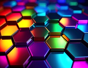 Colorful, metallic hexagonal pattern