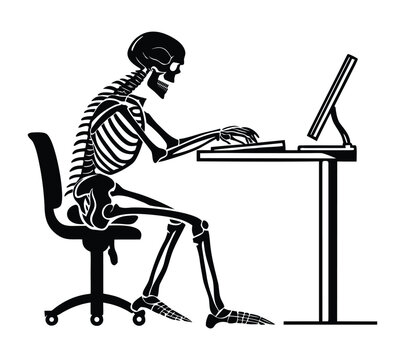 Skeleton Typing at Computer Desk in Office Chair Silhouette