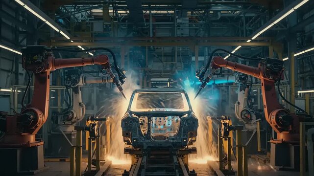 Automated welding of a car chassis in a factory