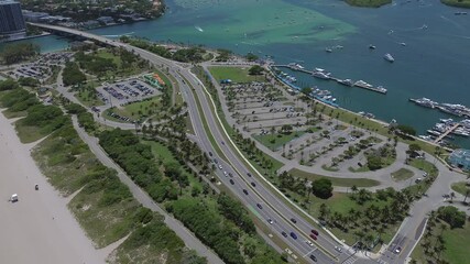 Aerial view of parking lot and intercoastal mariana