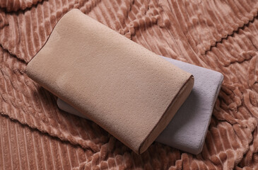 Orthopedic pillows for comfortable sleep on a blanket