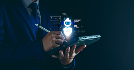 AI agent chatbot tech, voice assistant for customer service, futuristic smart automation,...