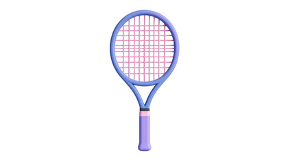 Illustrated tennis racket with pink strings and pastel frame on minimalist background