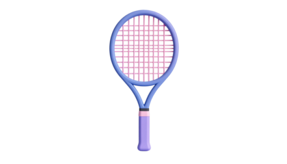 Illustrated tennis racket with pink strings and pastel frame on minimalist background