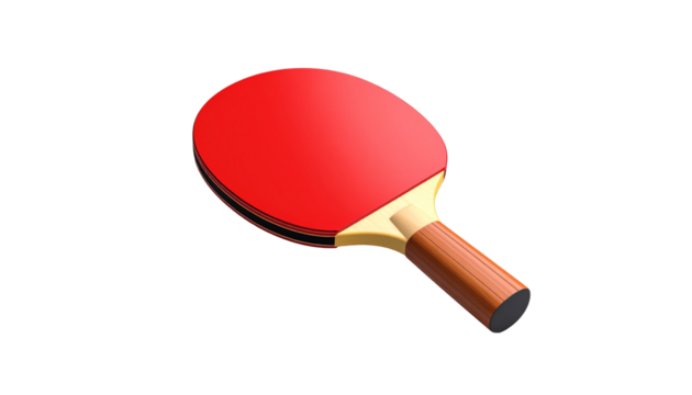 Table tennis paddle featuring a red rubber surface and wooden handle for sports enthusiasts
