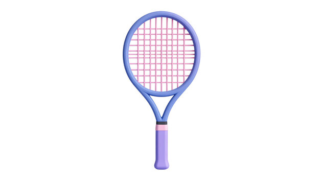 Illustrated tennis racket with pink strings and pastel frame on minimalist background