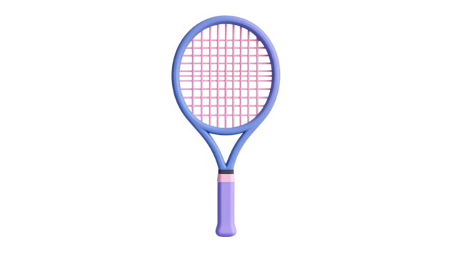 Illustrated tennis racket with pink strings and pastel frame on minimalist background