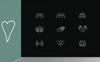 People icons with heart and hands line art minimalist