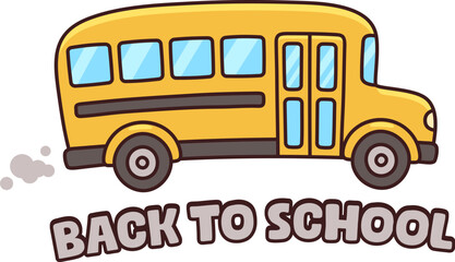 Classic yellow school bus drawing in cute cartoon hand drawn style. Back to school banner design, vector illustration.