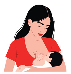 Mother Breastfeeding Her Newborn Baby Vector Illustration