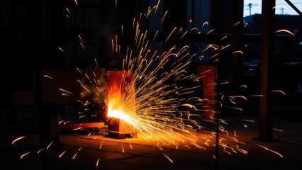 Industrial Welding Sparks Flying in Dramatic Motion - Metalworking Photography