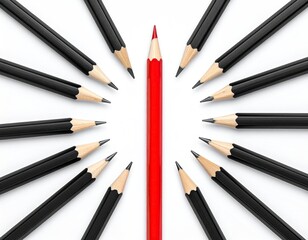 A Solitary Red Pencil, Distinct Among the Rest, Symbolizing Unyielding Leadership and the Spark of Pure Creativity.