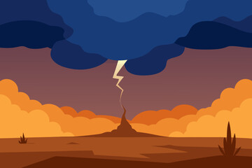 Desert landscape vector with trees, mountains, and a vibrant sunset sky