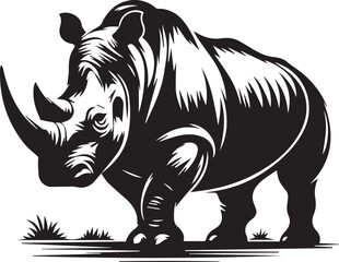 Obraz premium Print Powerful rhinoceros silhouette standing on grass