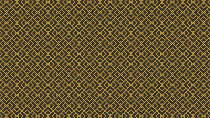 A seamless pattern with geometric shapes in gold color on a dark background creating a retro design