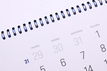 Paper calendar planner close up. Holiday, business concept